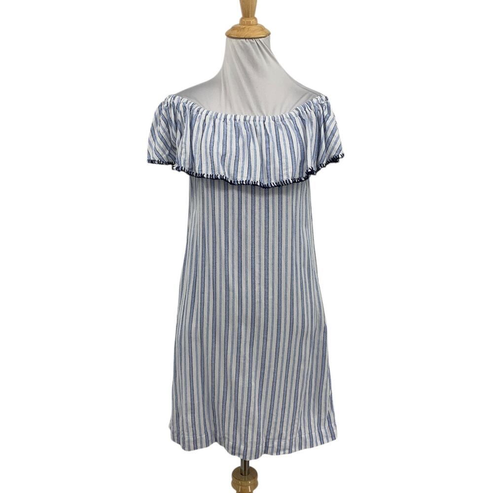 Tommy Bahama Dress Womens Xs Extra Small Ticking Stripe Off The Shoulder Pockets